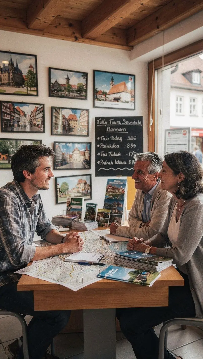 Buchungsbüro für Stadtführungen mit freundlichem Personal und Informationsmaterial
